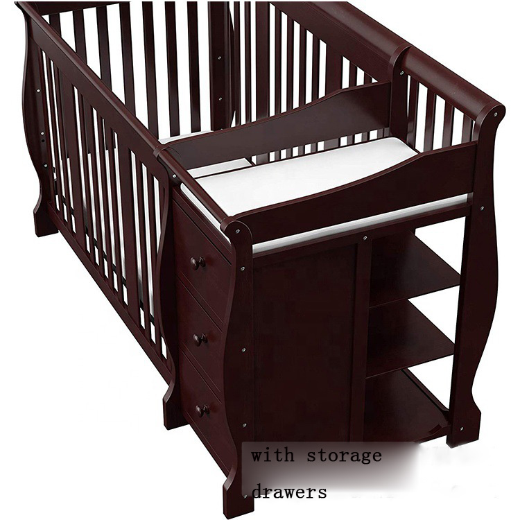 4 in 1 Wooden Baby Cot With Storage DrawersWooden Baby CribCustomize