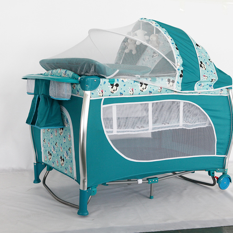 High-grade aluminum tube multifunctional portable crib with roller game bed folding crib newborn bed